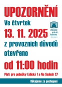 Omezení provozu knihovny Na Sadech a na Lidické 13.11.2025